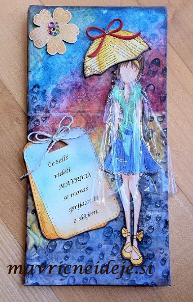 Mix media deklica z dežnikom