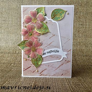 rože iz paus papirja na voščilnici