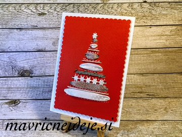 6 voščilnica s smrečico iz trakcev